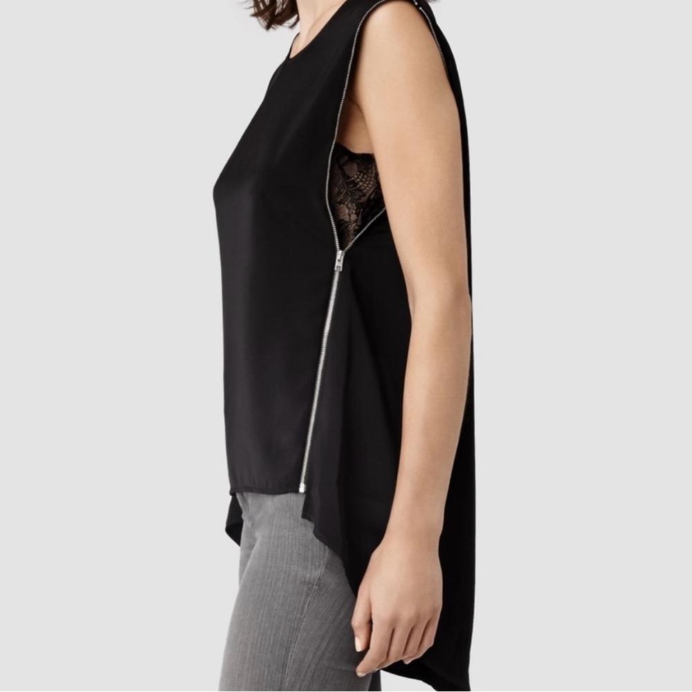 All Saints | Floral Lace | Sleeveless | Zipper Detail | Top Blouse | Size EU 36
